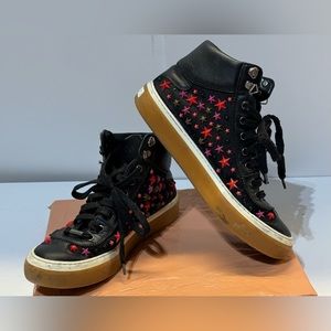 Jimmy Choo Black Star Studded Olympic Mix Argyle High Top Sneaker Unisex 40